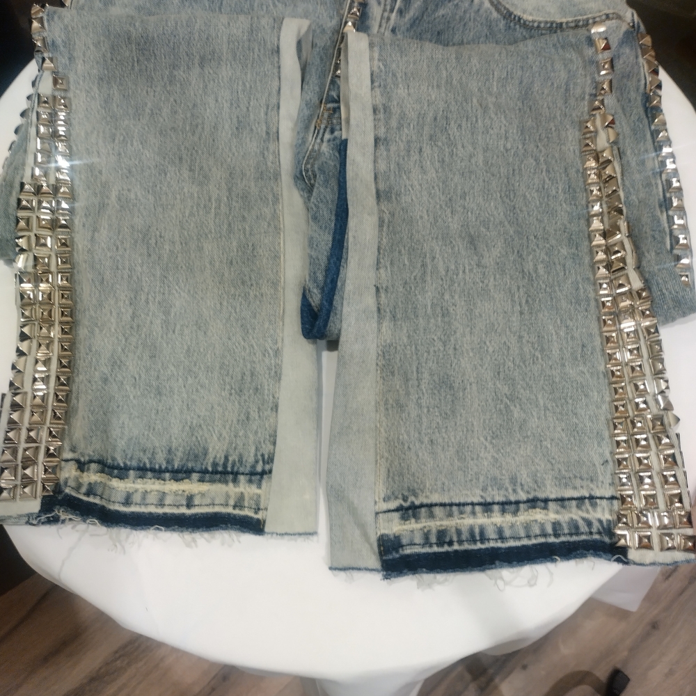 MNML LA B572 Studded Flare Denim Jeans Men's Size 42 Blue Relaxed B-Fit - Picture 11 of 12
